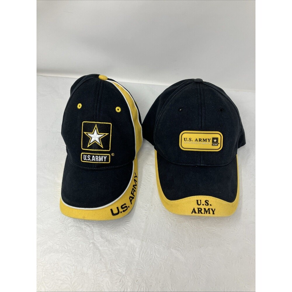 2 United State Army Cap Hat Oarsman 913 Vintage 90s Y2K Cotton Black Yellow